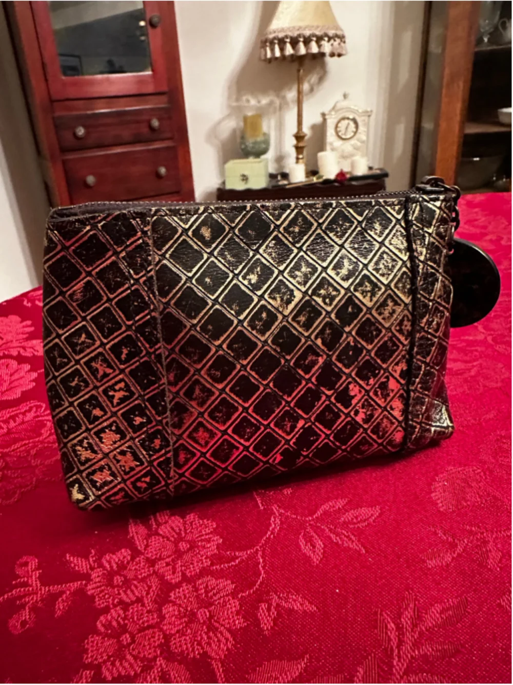 Bottega Veneta Black & Gold Leather Cosmetic Bag